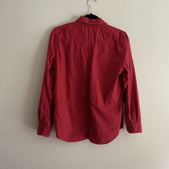 Vintage Lauren Ralph Lauren Women SZ S Red Mesh Pocketed L/Sleeve Barn Shacket - Picture 11 of 11